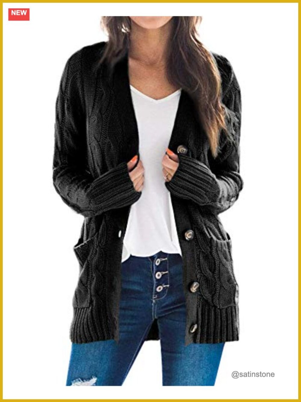 Women's Open Front Chunky Knit Cardigan Long Sleeve Button Down